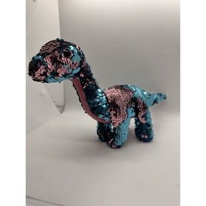 Ty Flippables Tremor Dinosaur Sequin Plush Blue Pink 10" Beanie Boos Reversible